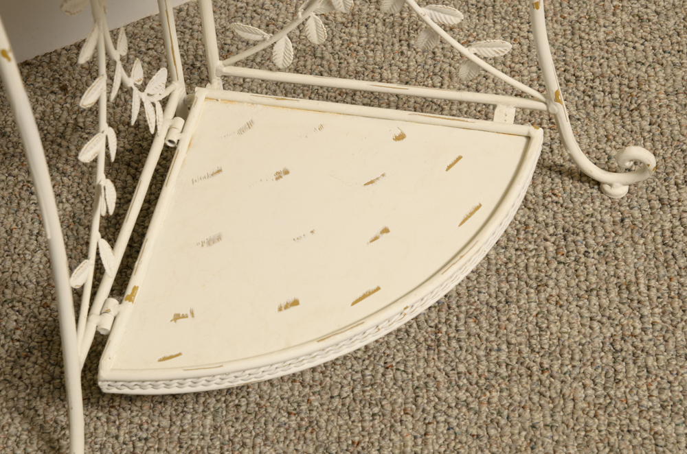 White Metal Four Shelf Plant Rack with Metal Leaf Detailing