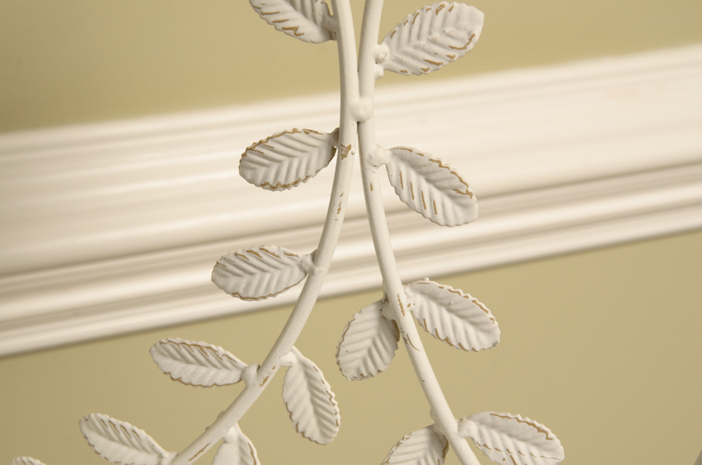 White Metal Four Shelf Plant Rack with Metal Leaf Detailing
