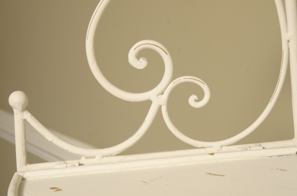 White Metal Four Shelf Plant Rack with Metal Leaf Detailing