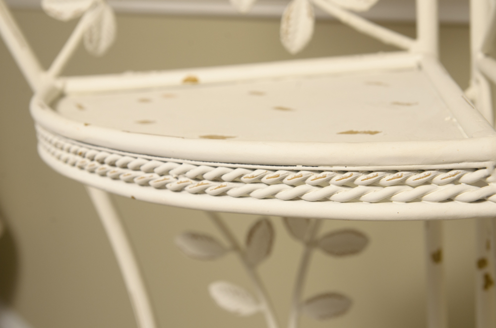 White Metal Four Shelf Plant Rack with Metal Leaf Detailing