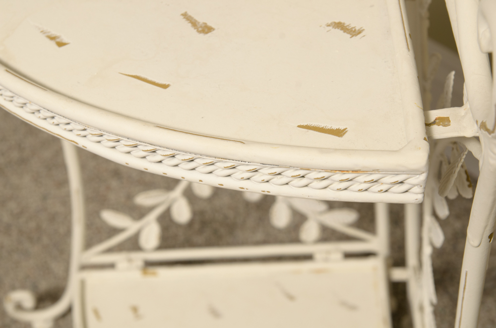 White Metal Four Shelf Plant Rack with Metal Leaf Detailing