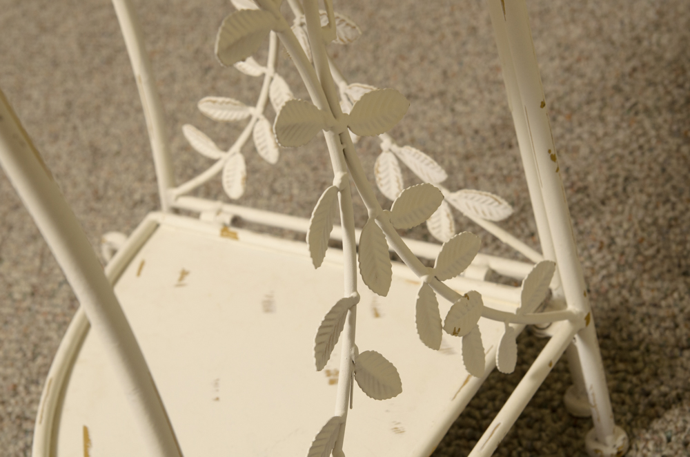 White Metal Four Shelf Plant Rack with Metal Leaf Detailing