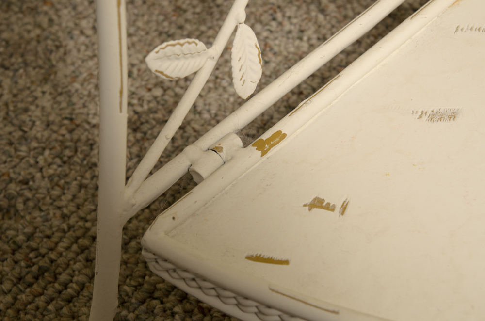 White Metal Four Shelf Plant Rack with Metal Leaf Detailing