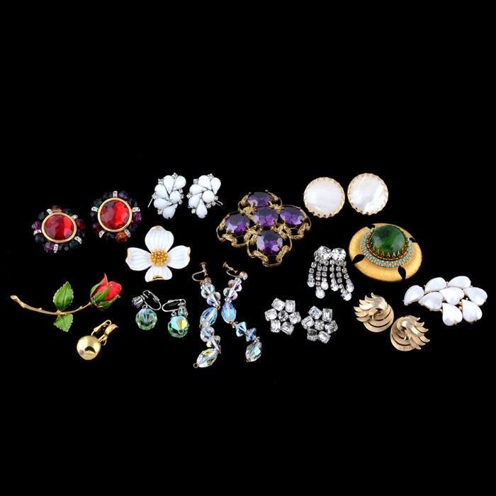 Collection of Costume Jewelry Including Trifari and Les Bernard