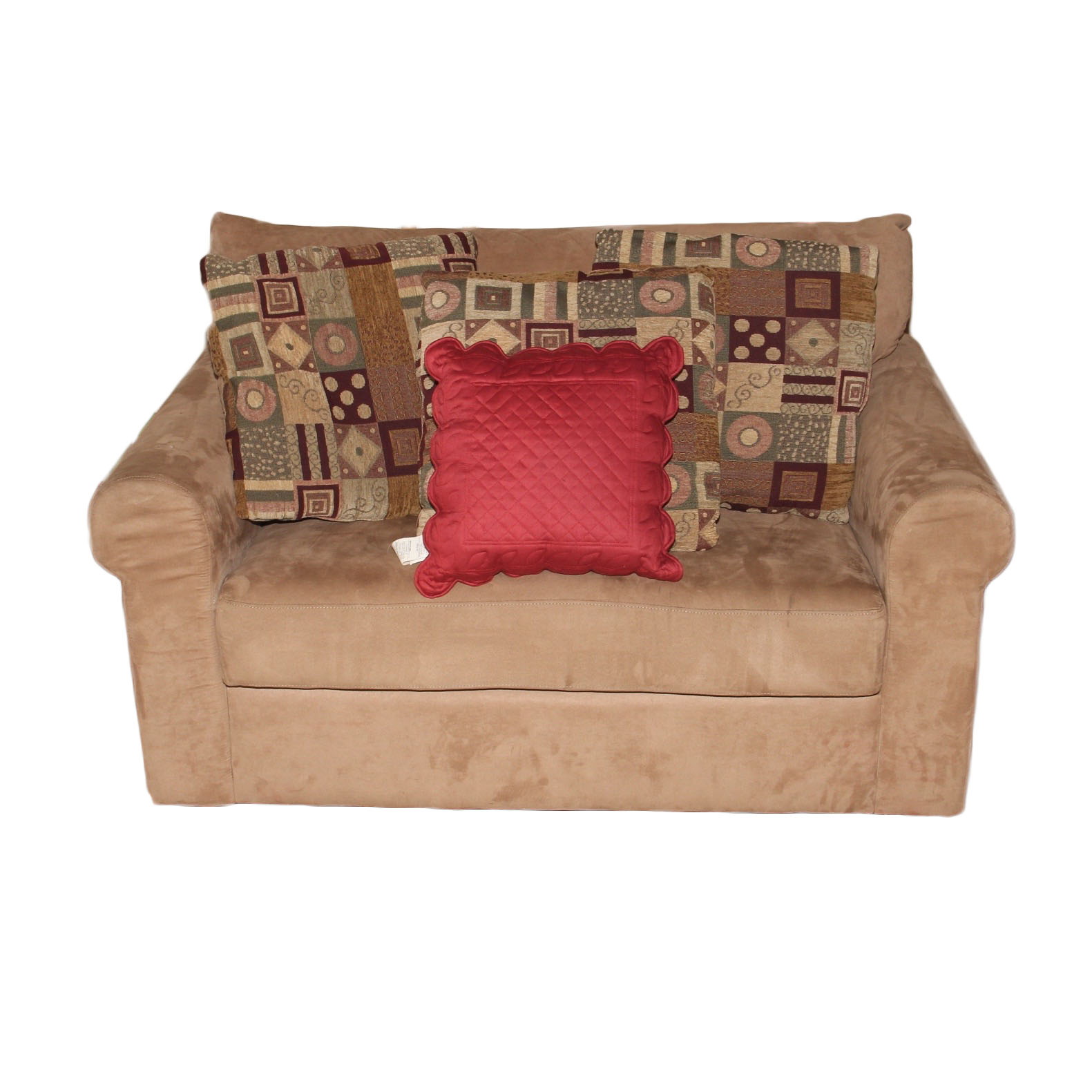 Beige Loveseat and Decorative Throw Pillows