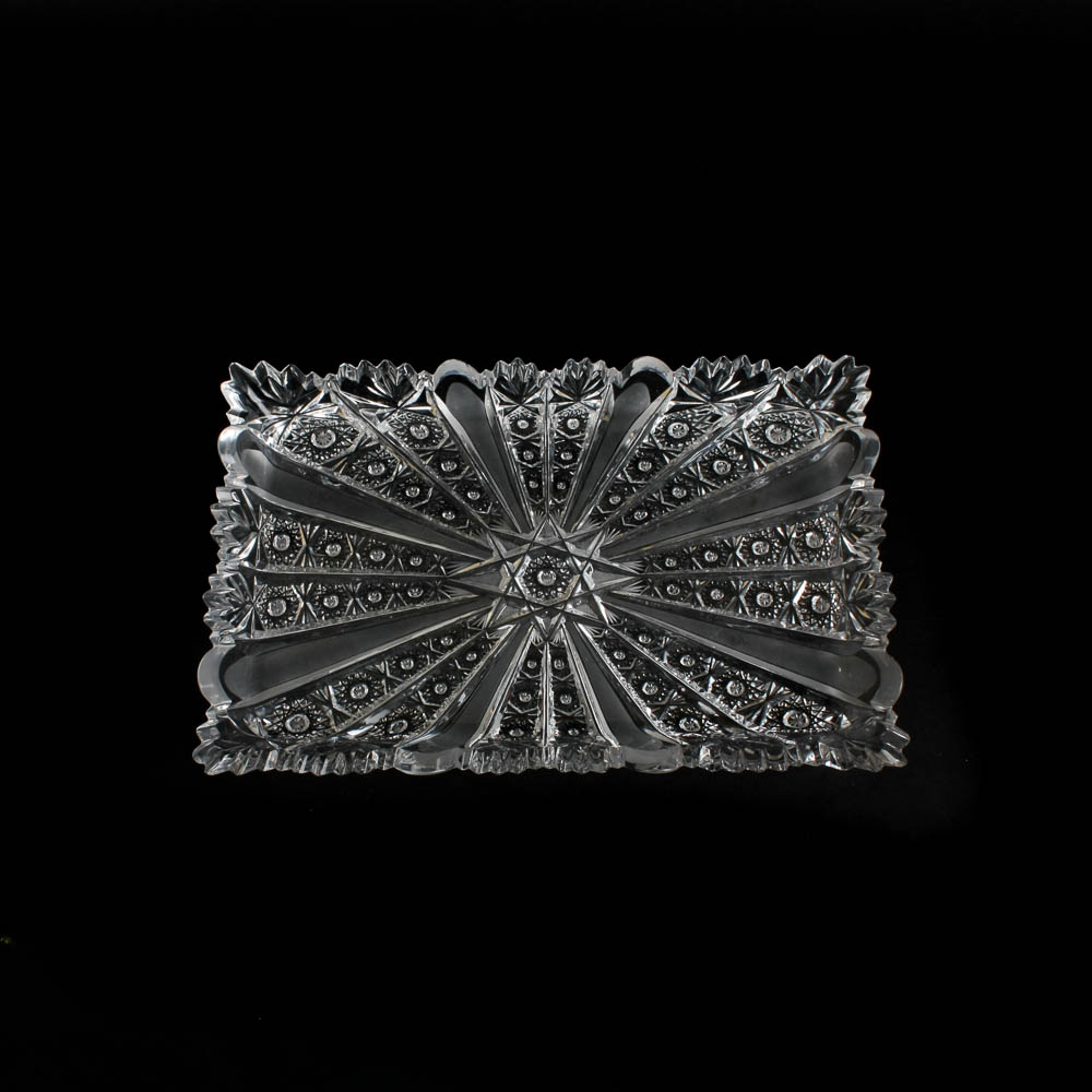 American Brilliant Period Crystal Hobstar Oblong Tray