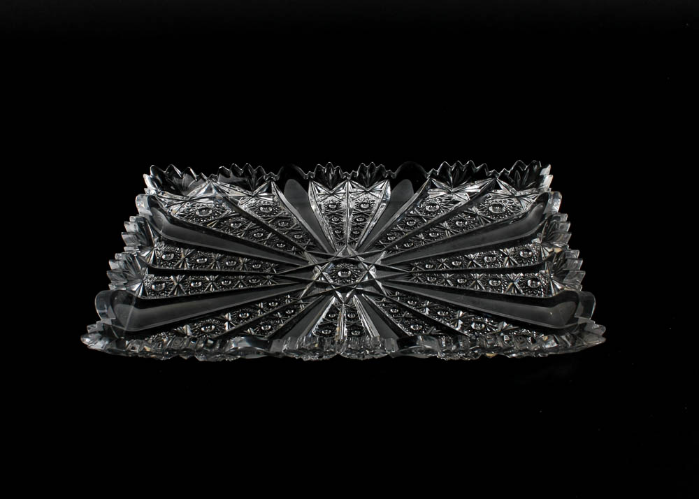 American Brilliant Period Crystal Hobstar Oblong Tray
