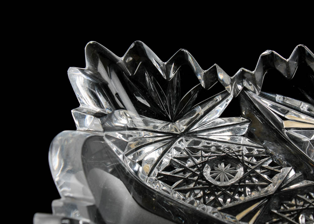 American Brilliant Period Crystal Hobstar Oblong Tray