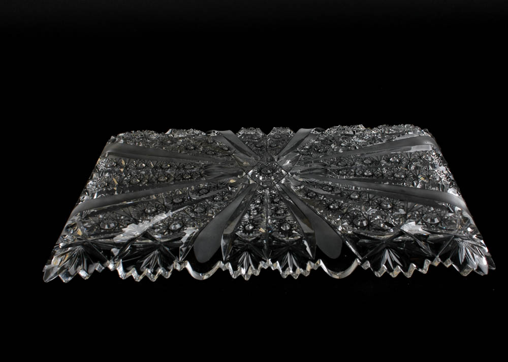 American Brilliant Period Crystal Hobstar Oblong Tray