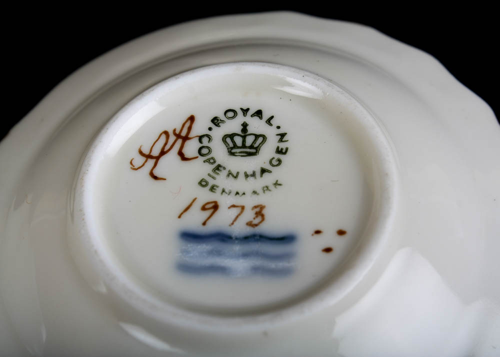 Royal Copenhagen Hand Painted Porcelain Caviar Plates, Set of Five