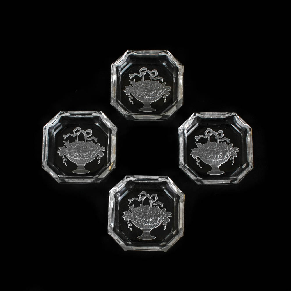 Set of Four Vintage Czechoslovakian Intaglio Crystal Salts