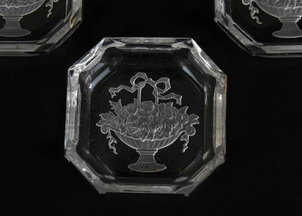 Set of Four Vintage Czechoslovakian Intaglio Crystal Salts