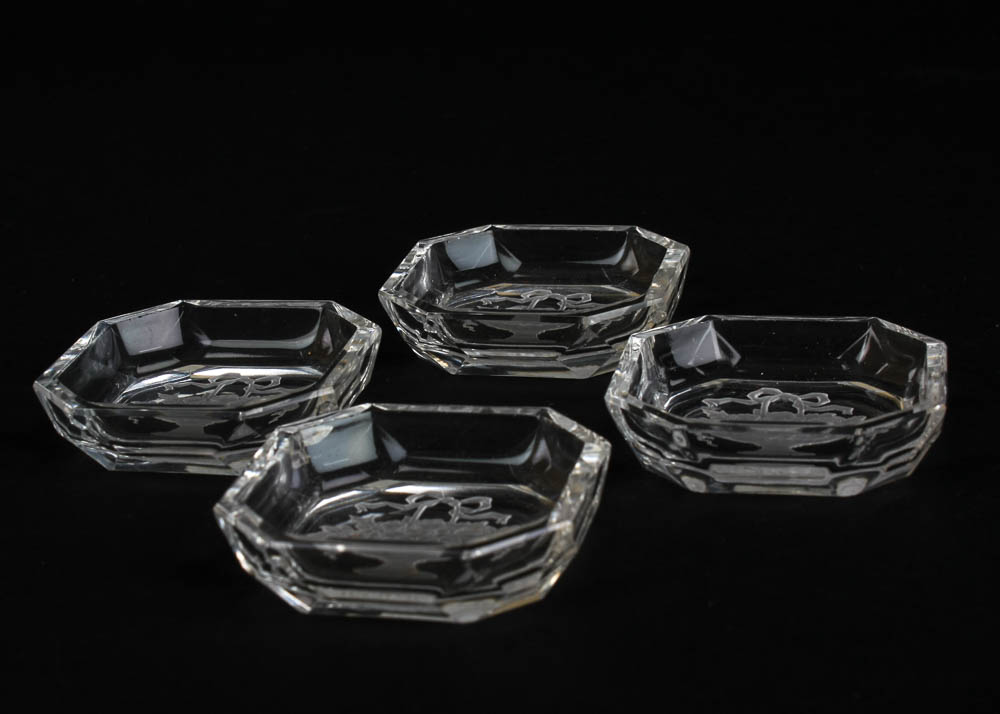Set of Four Vintage Czechoslovakian Intaglio Crystal Salts