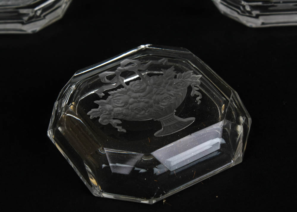 Set of Four Vintage Czechoslovakian Intaglio Crystal Salts