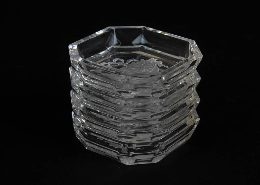 Set of Four Vintage Czechoslovakian Intaglio Crystal Salts