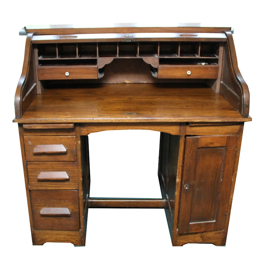 Antique Roll Top Walnut Desk