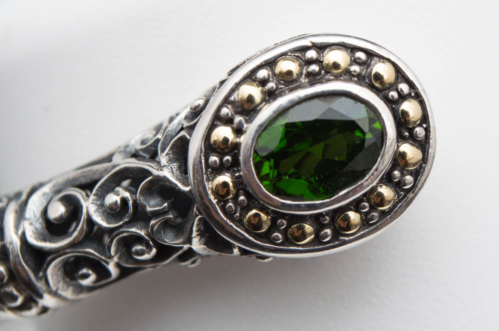 Robert Manse Sterling Silver, 18K Gold and Chome Diopside Bangle Bracelet
