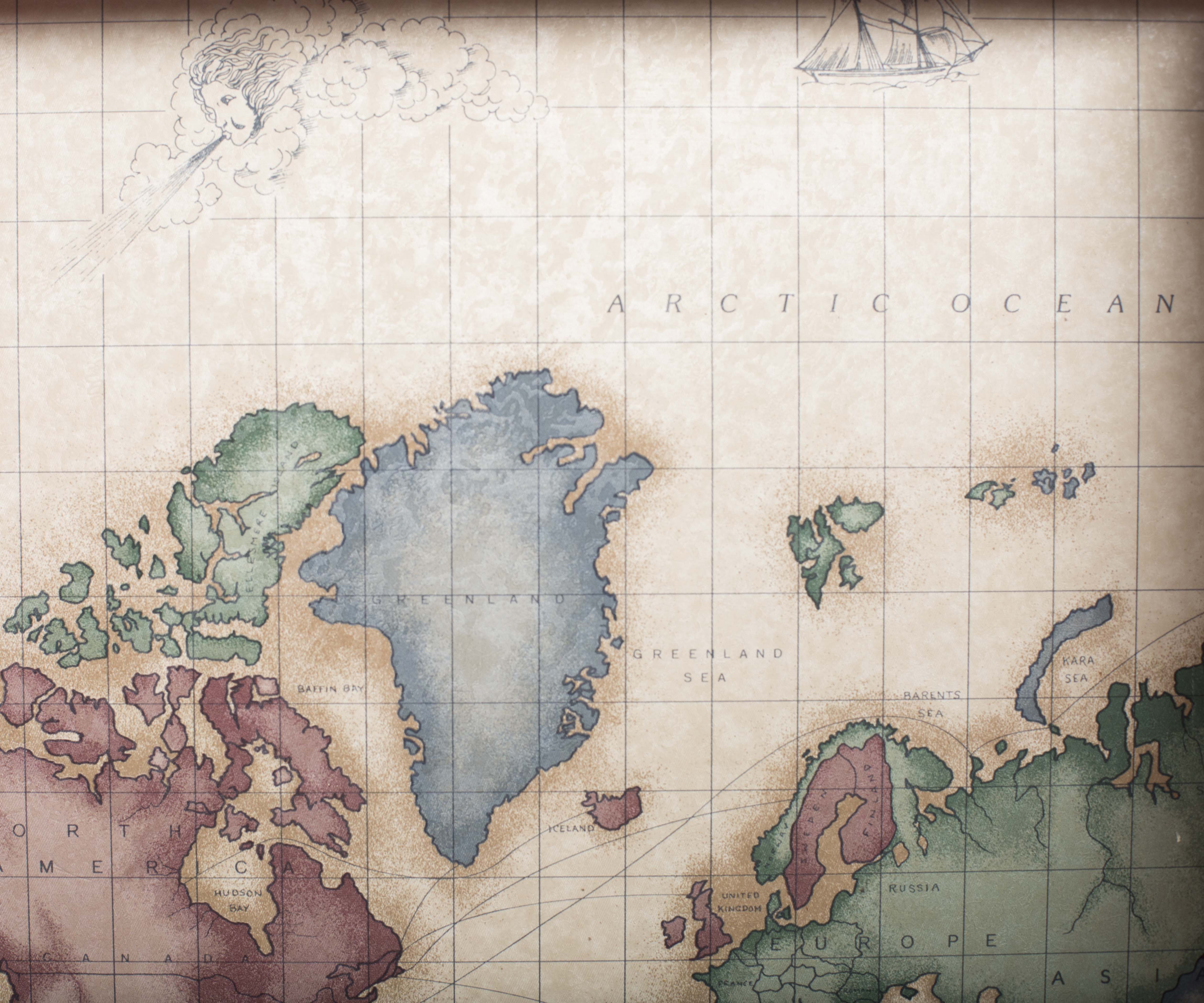 Red Vintage Style Steamer Trunk with Map Printed Interior