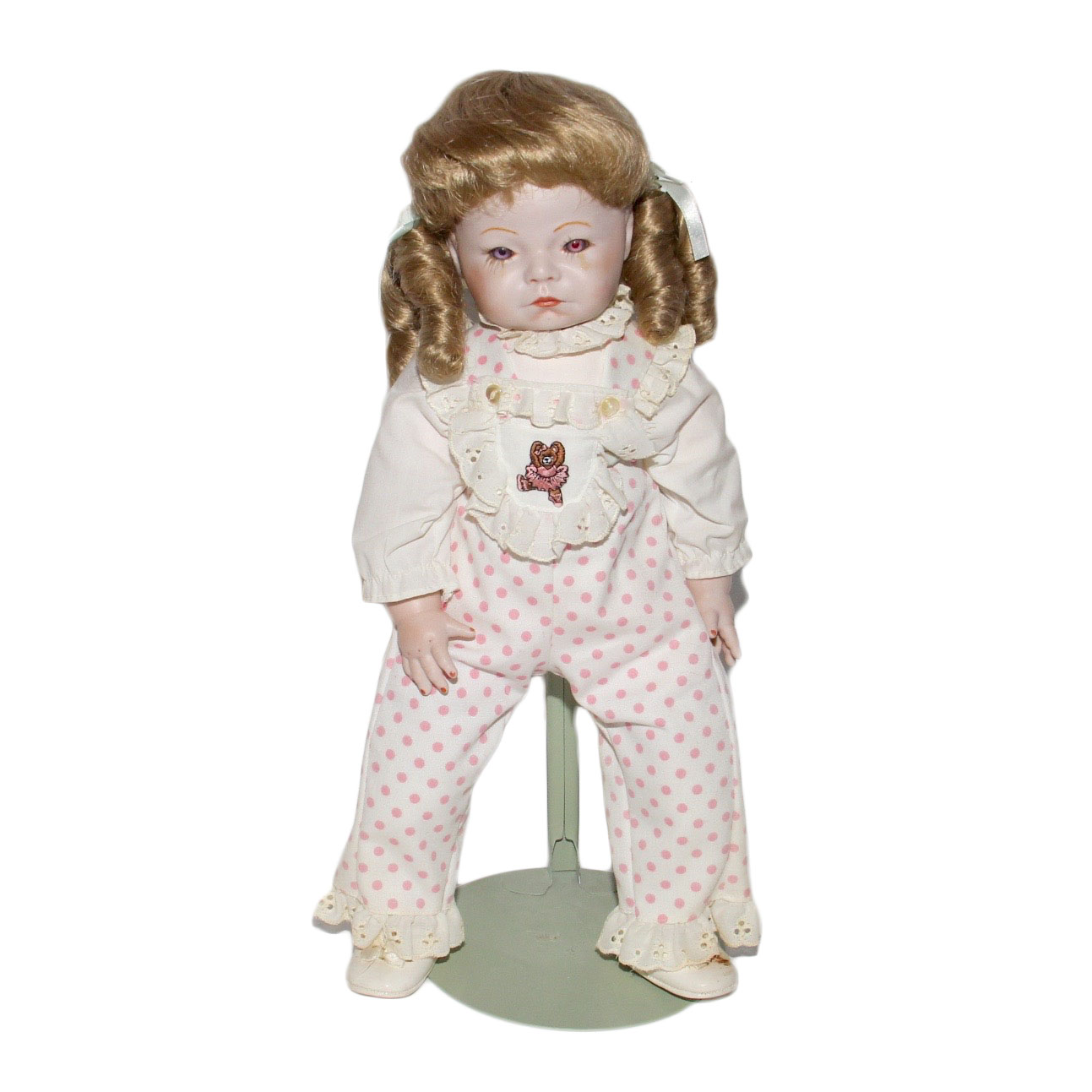 Doll in Polka Dot Overalls