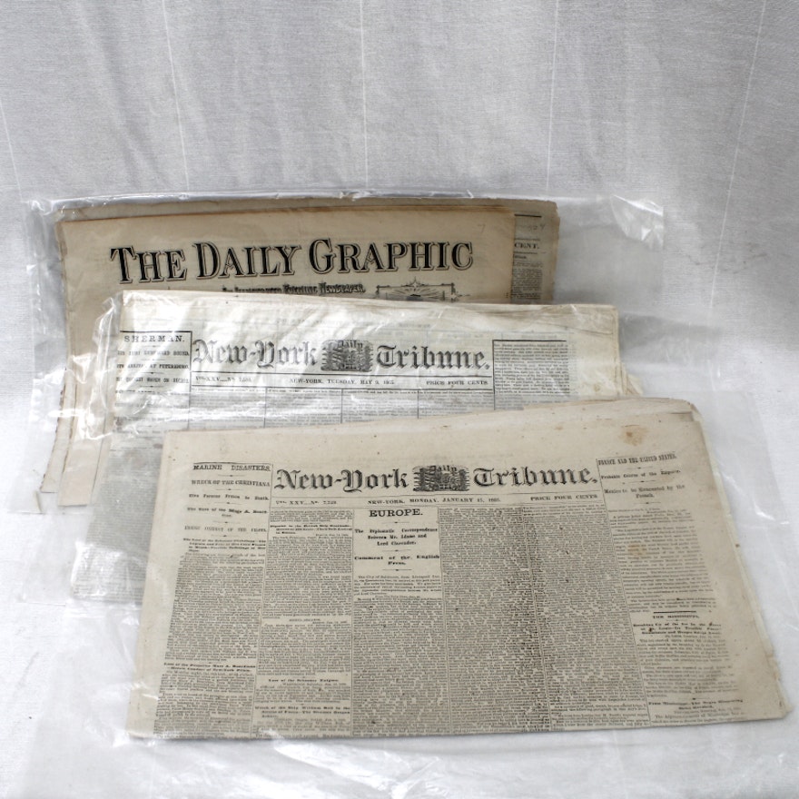 Assortment of Late 1800s New York Daily Newspapers