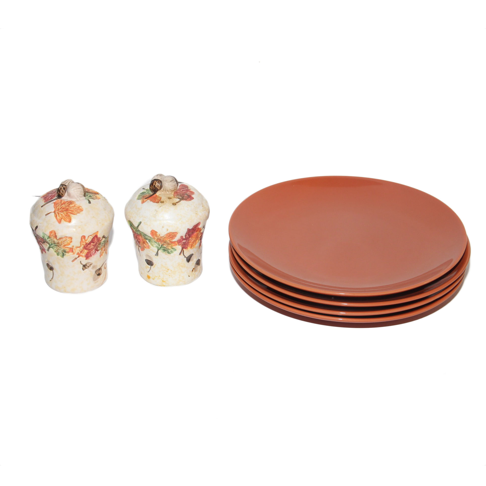 Set of Four IKEA Plates and Salt and Pepper Shakers