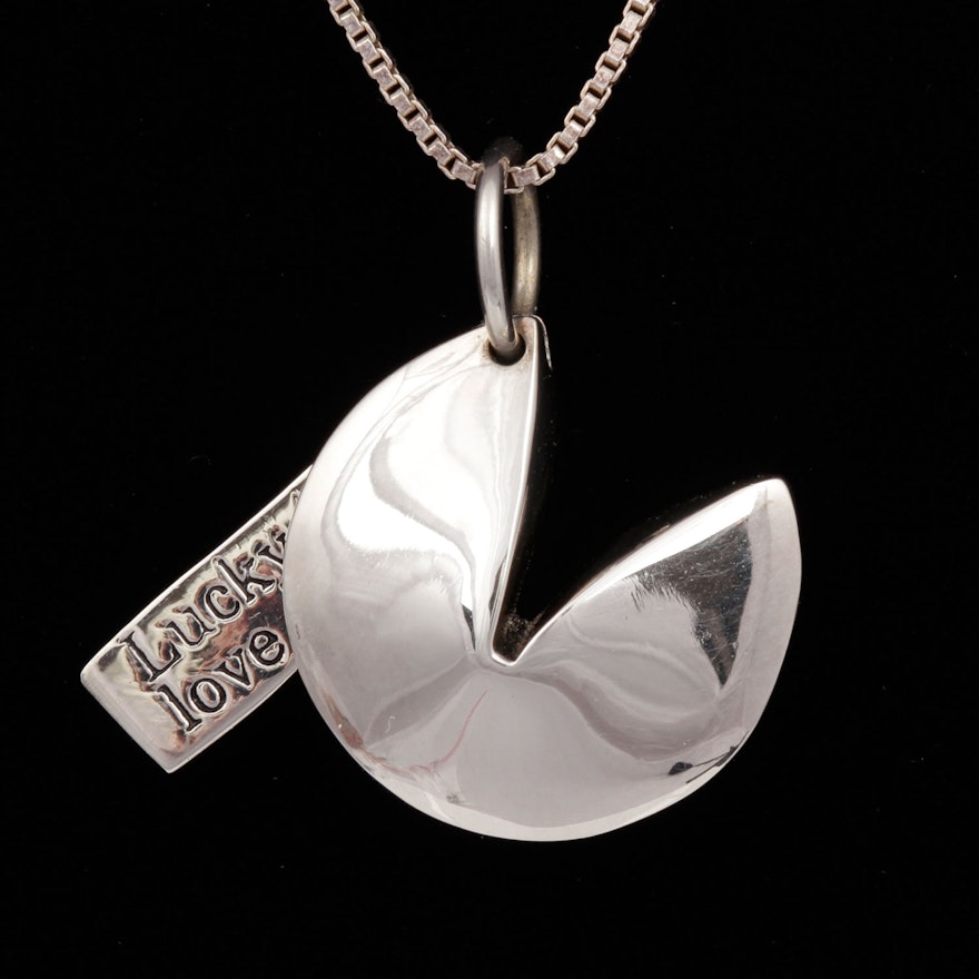 Sterling Silver Fortune Cookie Pendant Necklace