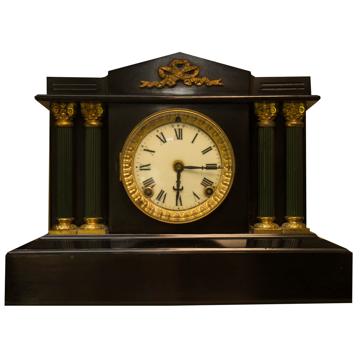 Antique Cast Iron Mantel Clock by The Ansonia Clock Company