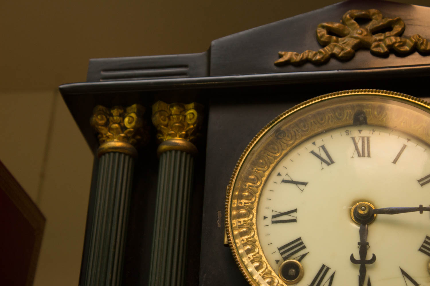 Antique Cast Iron Mantel Clock by The Ansonia Clock Company