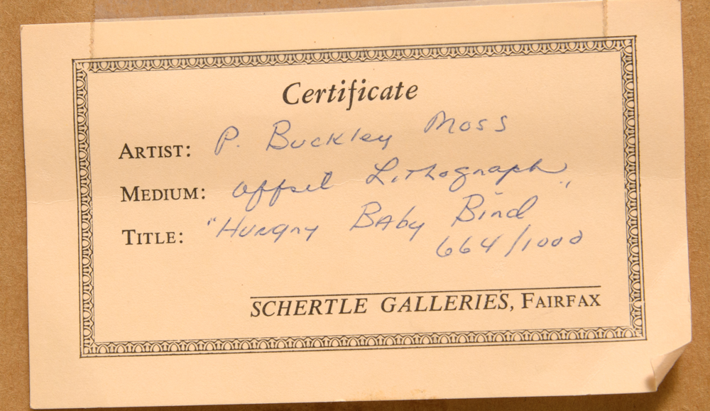 Signed P. Buckley Moss "Hungry Baby Bird" Offset Lithograph