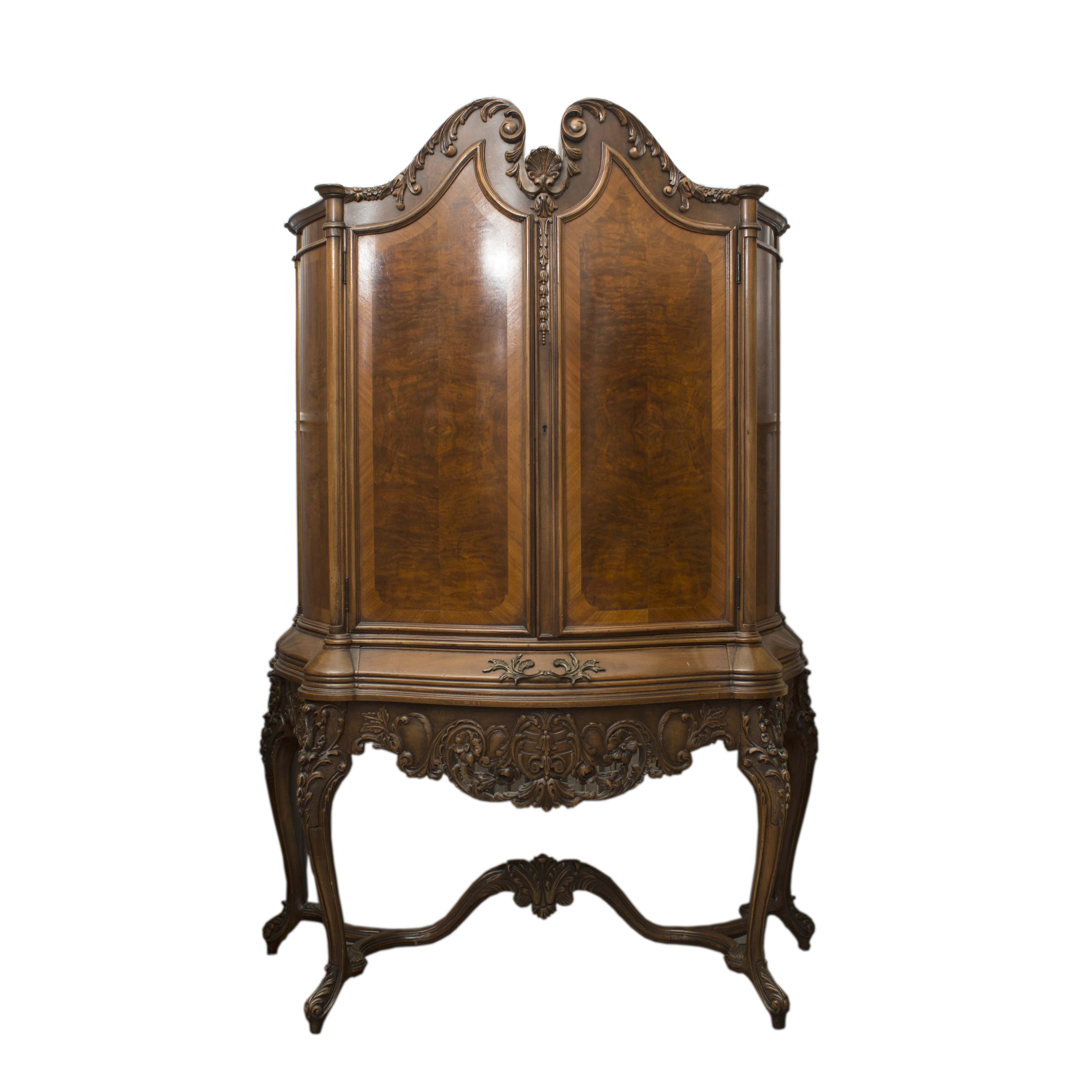 Ornate Carved Burled Walnut Cabinet