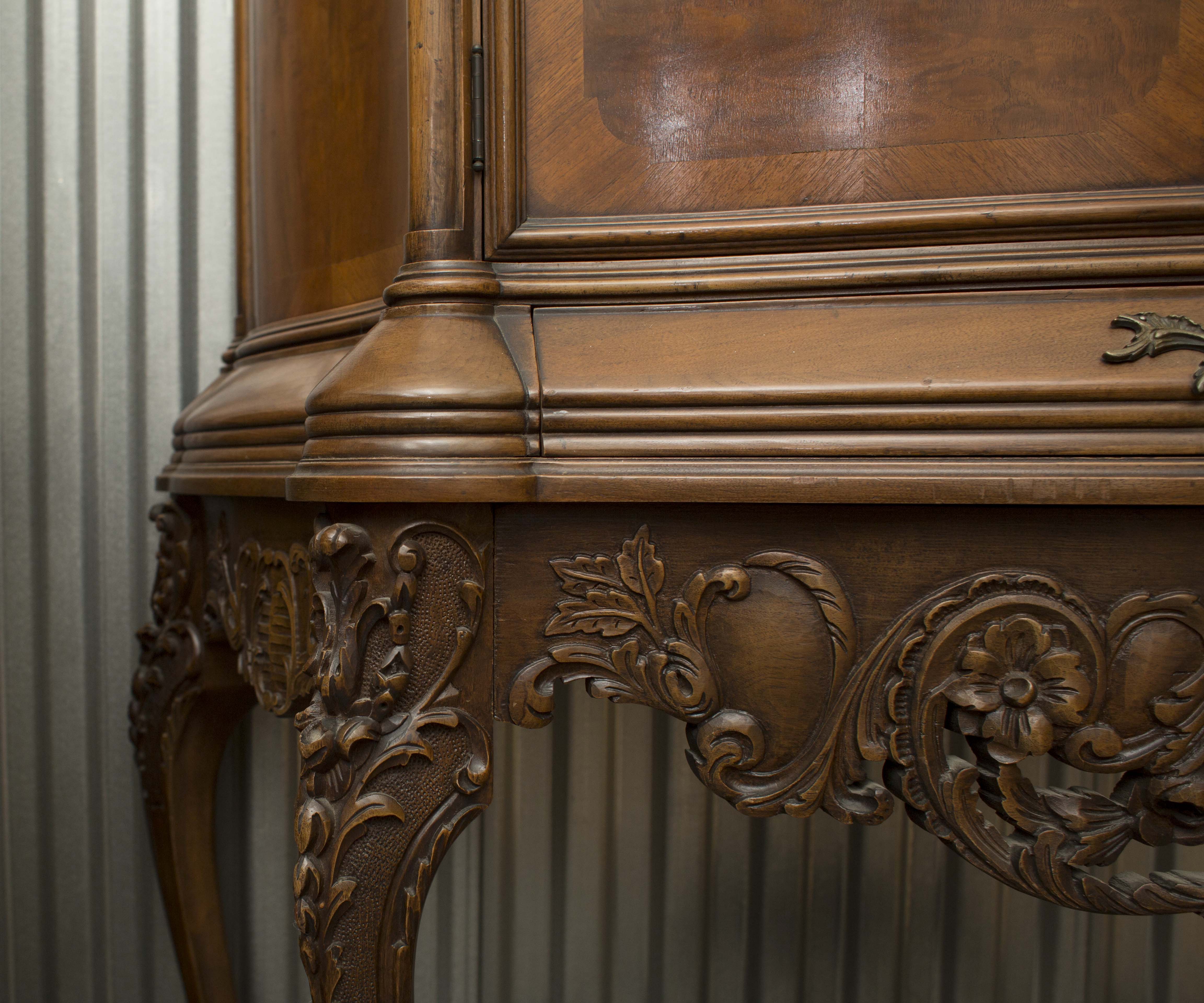 Ornate Carved Burled Walnut Cabinet