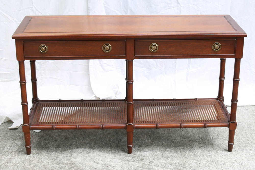 Hekman Bamboo Style Console Table with Cane Shelves