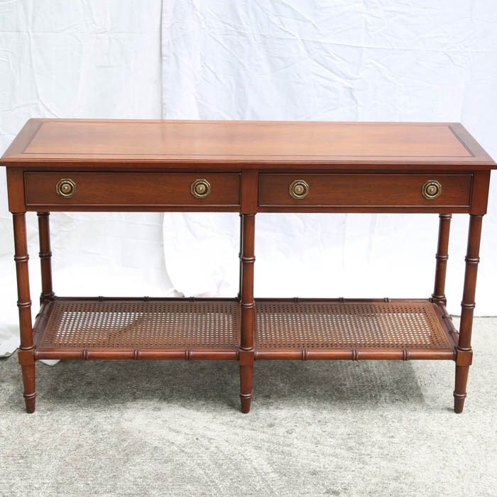 Hekman Bamboo Style Console Table with Cane Shelves