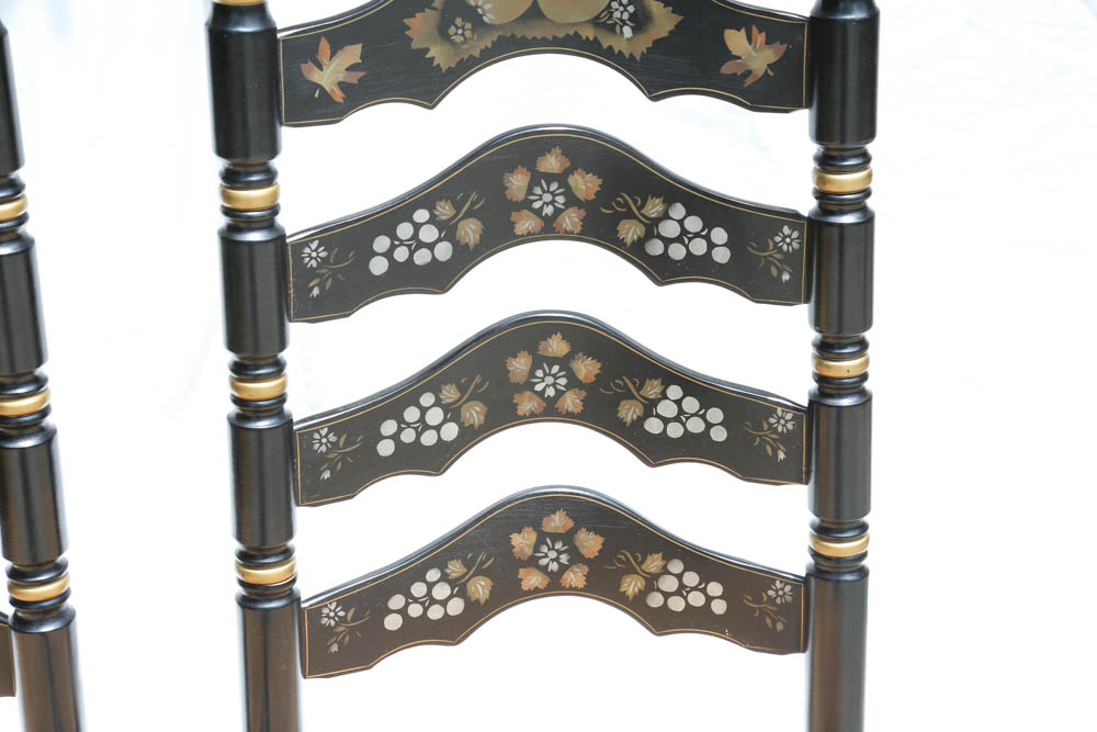 Set of Four Hitchcock Style Ladder Back Rush Seat Chairs