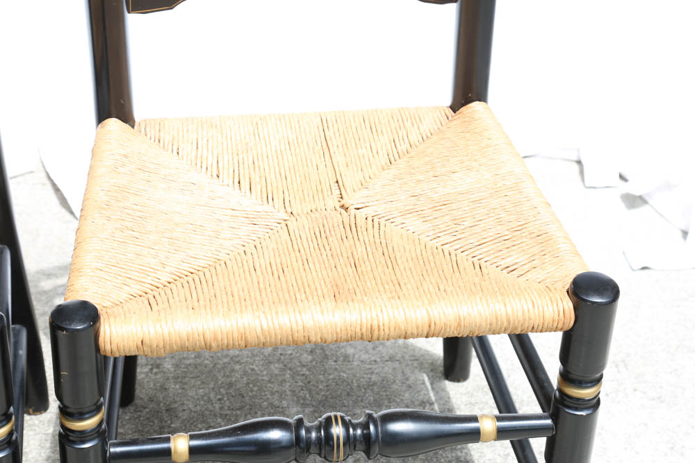 Set of Four Hitchcock Style Ladder Back Rush Seat Chairs