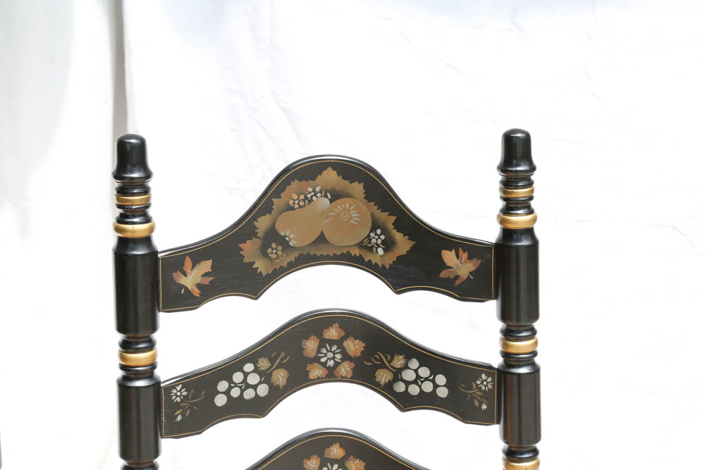 Set of Four Hitchcock Style Ladder Back Rush Seat Chairs