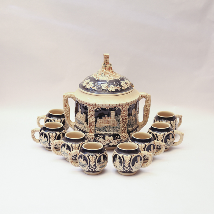 German Godesburg Punch Bowl and Cups