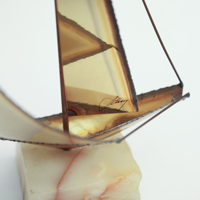 Signed Brass Sailboat Sculpture