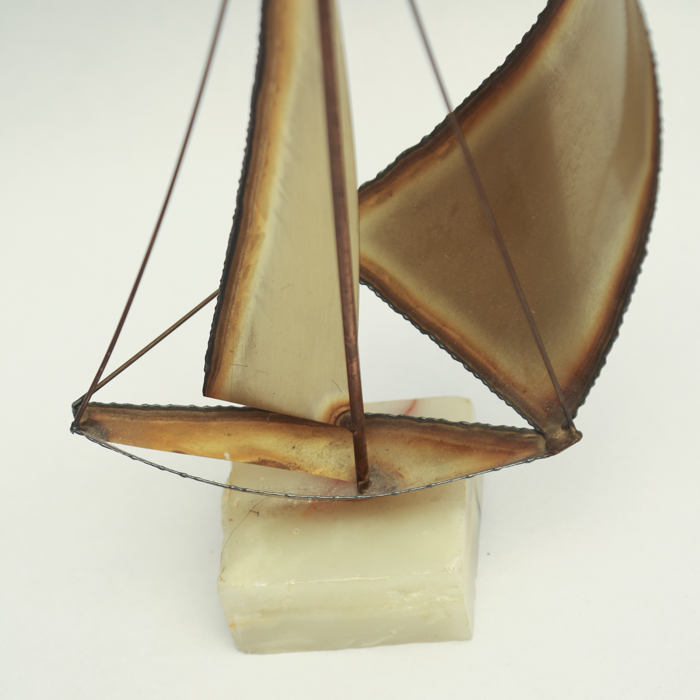 Signed Brass Sailboat Sculpture
