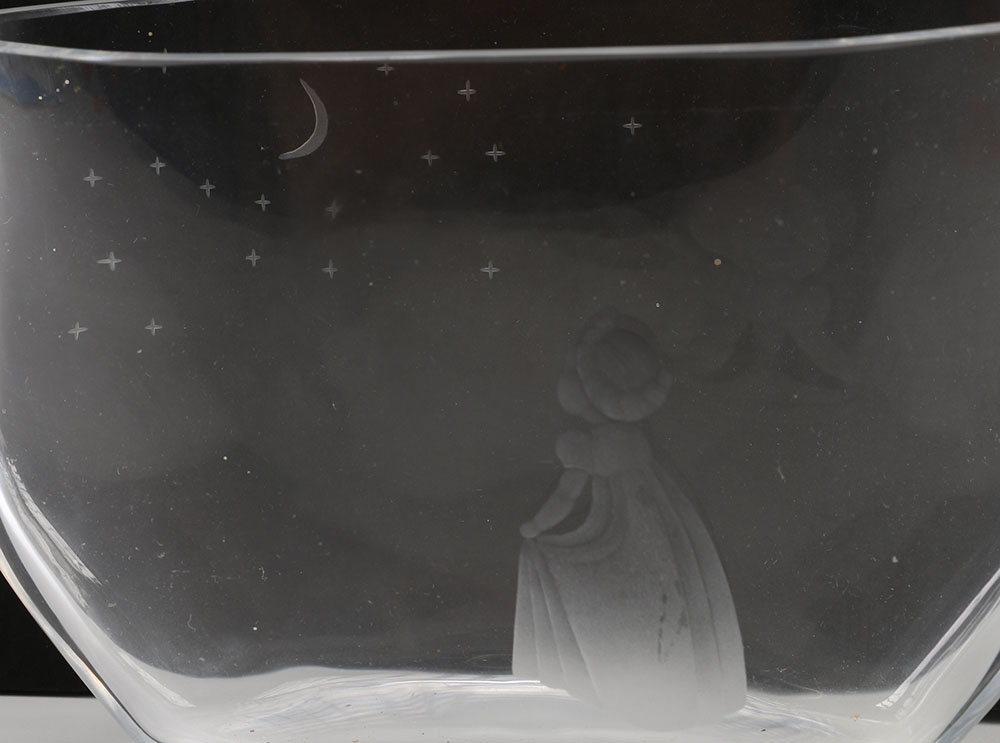 Fenton Pink Bowl and Etched Orrefors Bowl