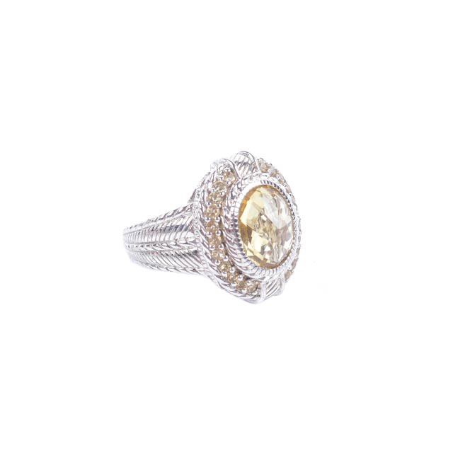 Judith Ripka Sterling and Canary Crystal Ring