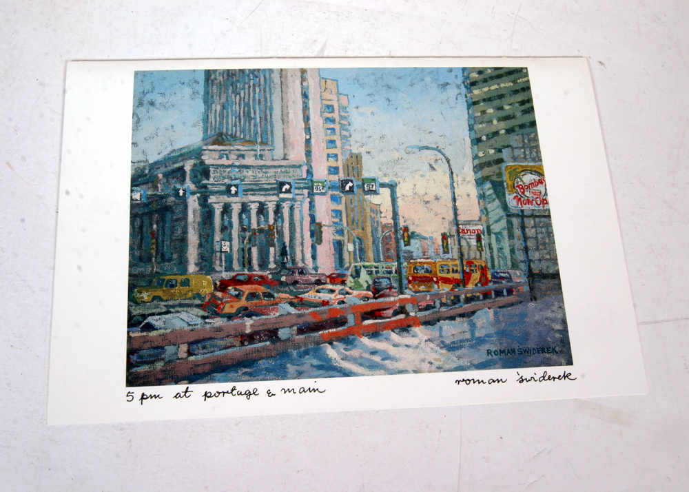 Limited Edition Signed Roman Swiderek Offset Lithograph "5pm at Portage & Main"