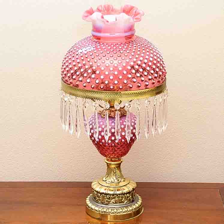 Fenton Cranberry Hobnail Hurricane Table Lamp