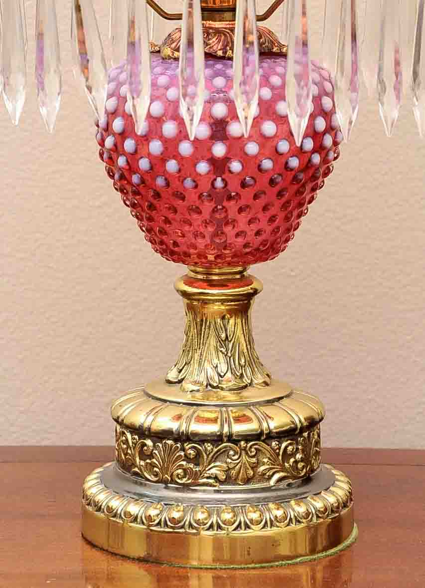 Fenton Cranberry Hobnail Hurricane Table Lamp
