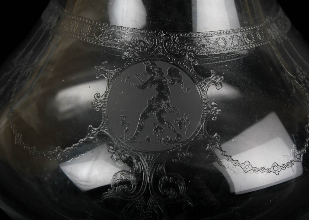 Vintage Glass Decanter with Etched Victorian Design