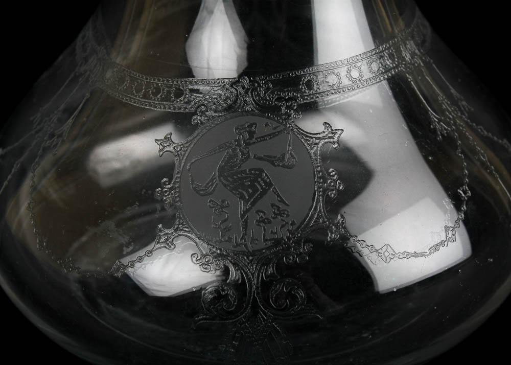 Vintage Glass Decanter with Etched Victorian Design