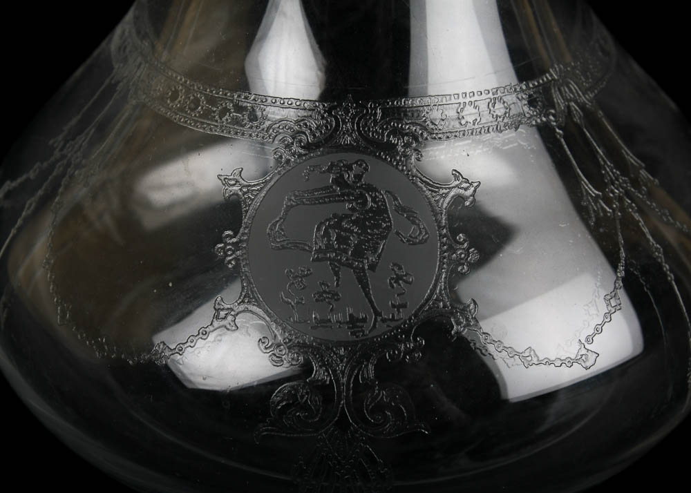 Vintage Glass Decanter with Etched Victorian Design