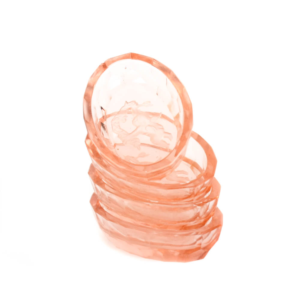 Set of Four Vintage Pink Glass Intaglio Open Salts with Cherubs