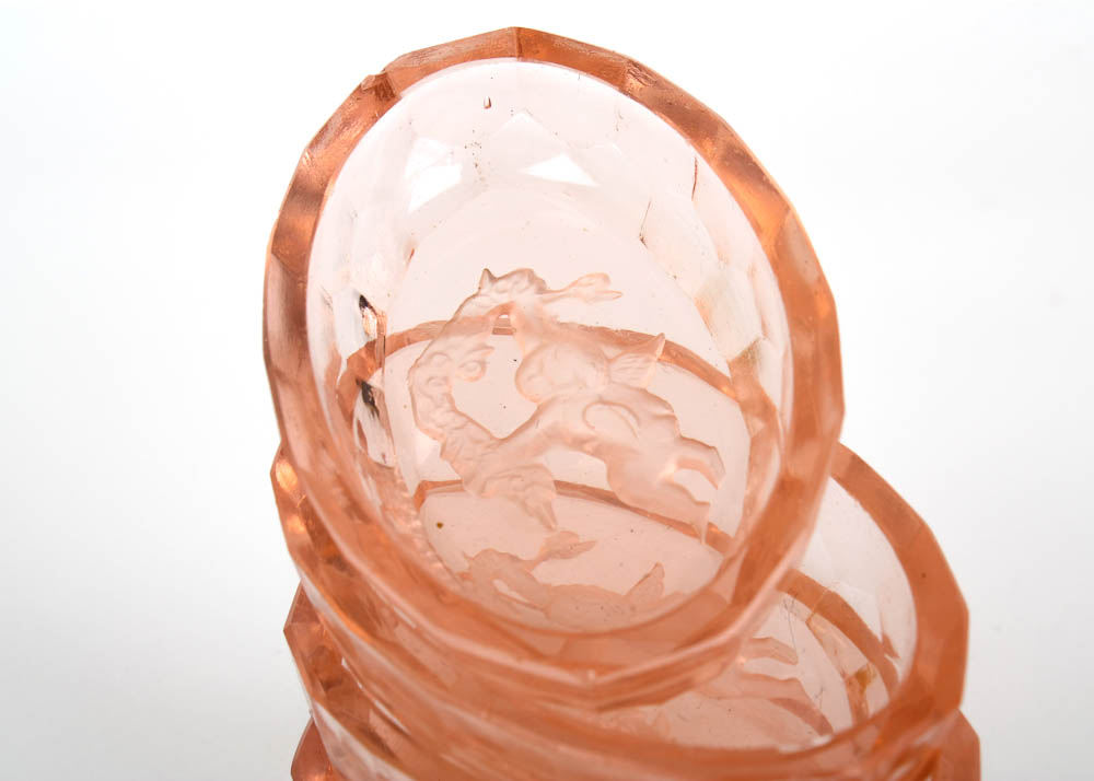 Set of Four Vintage Pink Glass Intaglio Open Salts with Cherubs