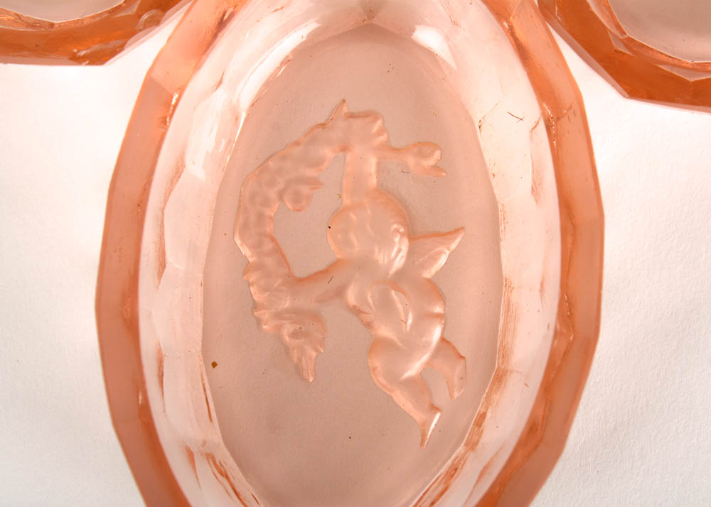 Set of Four Vintage Pink Glass Intaglio Open Salts with Cherubs